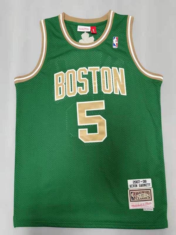 Men Boston Celtics 5 Garnett Green Gold Throwback Best mesh 2021 NBA Jersey